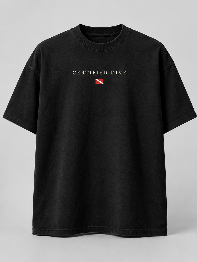 Below Surface Tee front with Certified Dive wordmark and a small red-and-white dive flag